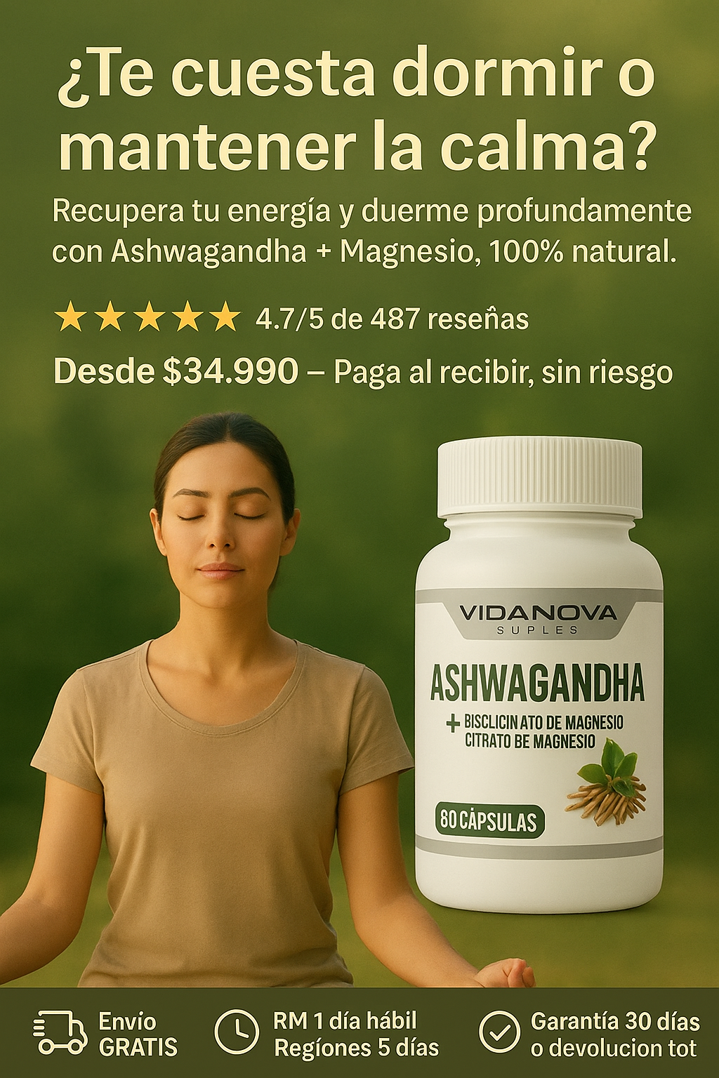 "Baja el cortisol: magnesio + ashwagandha que calman y energizan"